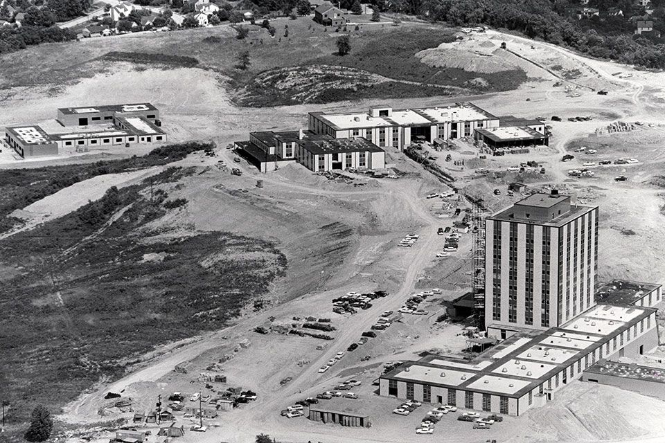 Aerial view of Evansdale construction showing Engineering and Agricultural Sciences