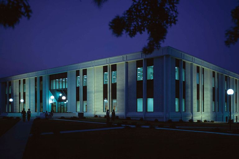 Evansdale Library at night