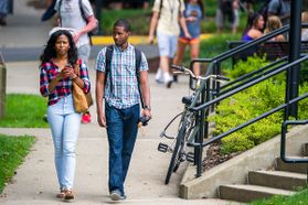 Two students walking on Downtown campus