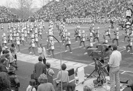 band performing on old Mountaineer Field