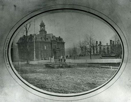 Martin Hall and burned College Hall