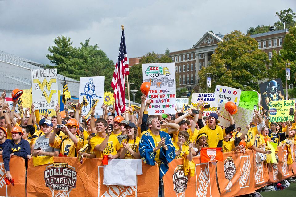 crowd with signs at ESPN College GameDay