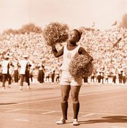 Female cheerleader at old Mountaineer Field