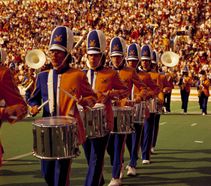 Drummers marching on Mountaineer Field